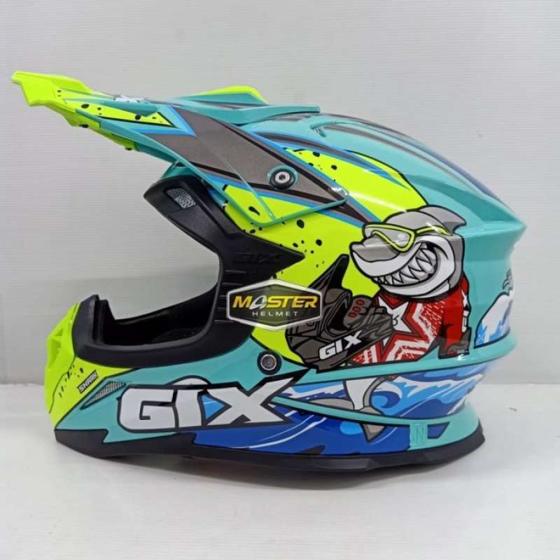 Promo Helm Cross Gix Cross Motif Shark Jet Green Yellow Fluo Jpx