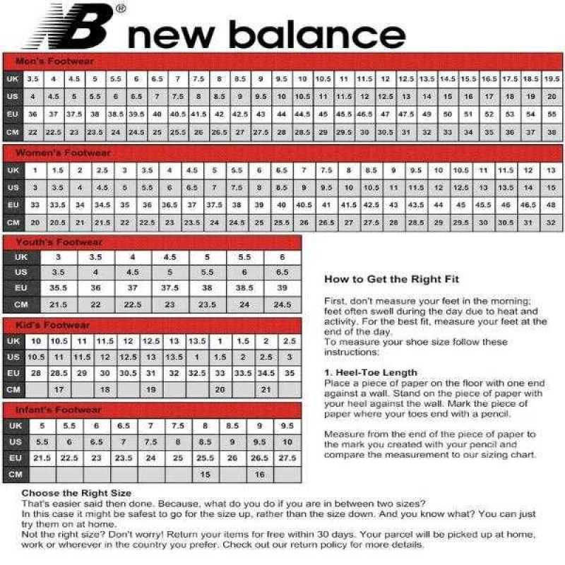 size chart for new balance shoes
