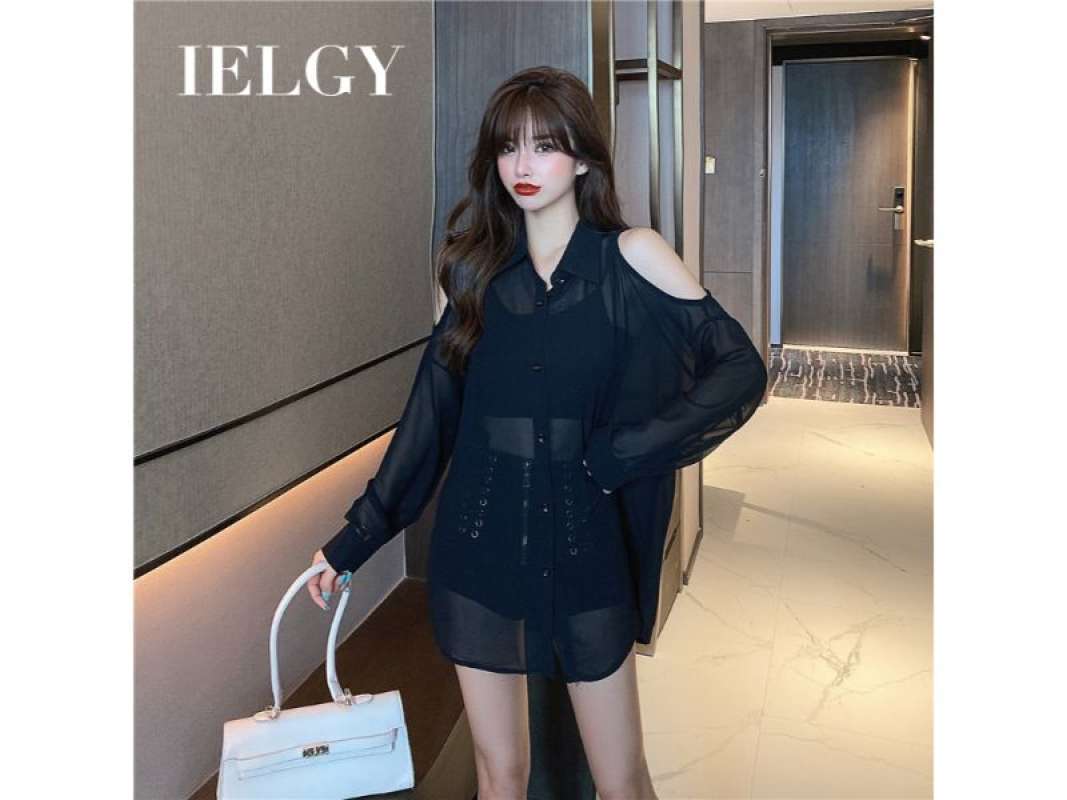Jual IELGY polo collar off-shoulder 