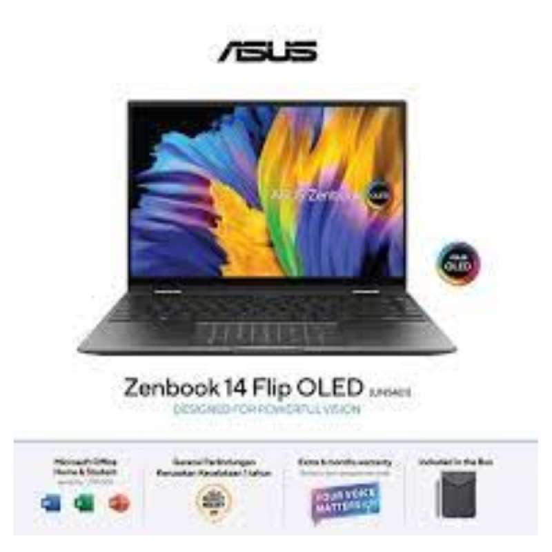 ASUS ZenBook 14 Flip OLED untuk Mahasiswa dengan Layar Sentuh dan AMD Ryzen 5, 16GB RAM, 512GB SSD. Ideal untuk Belajar dan Hiburan