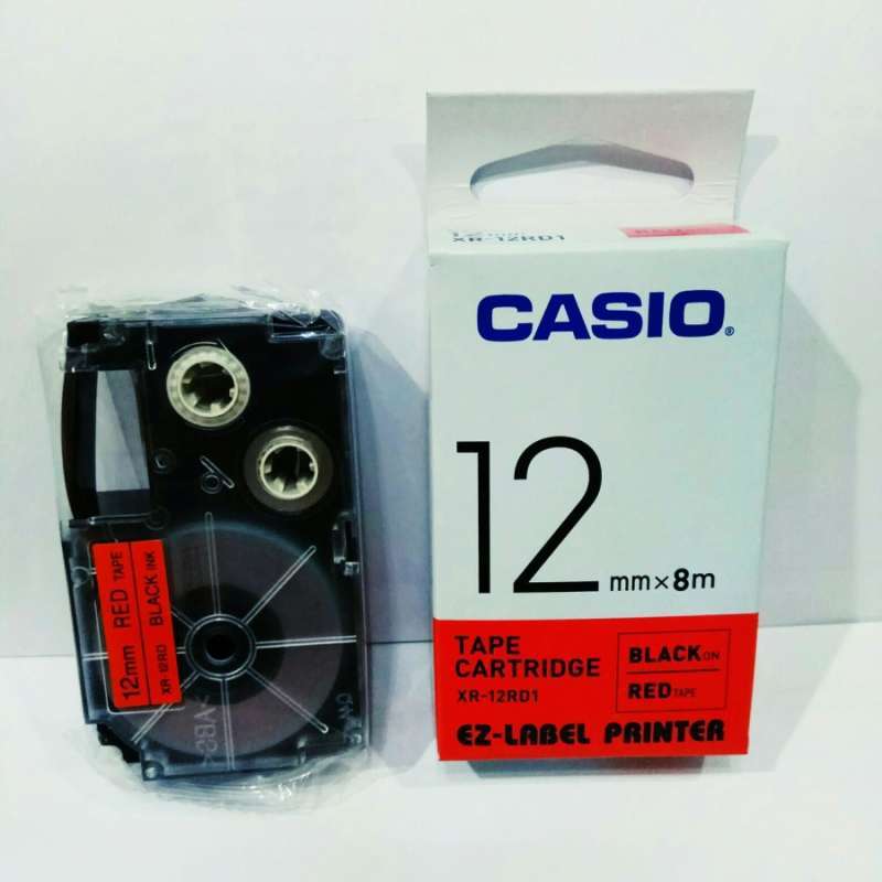 original Casio ez-label printer tape cartridge 12mm 12 mm black on red