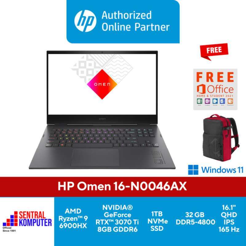 HP Omen 16 Laptop untuk Gamer, dengan Ryzen 9 dan RTX 3070 Ti, QHD 16.1 inci, RAM 32GB, serta SSD 1TB. Cocok untuk Pengalaman Gaming Maksimal