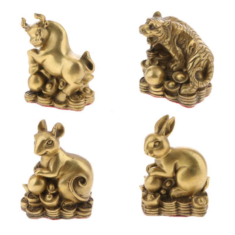 Retro Chinese Feng Shui Statue Ornaments Shengxiao Zodiac Rabbit Lucky Charm 