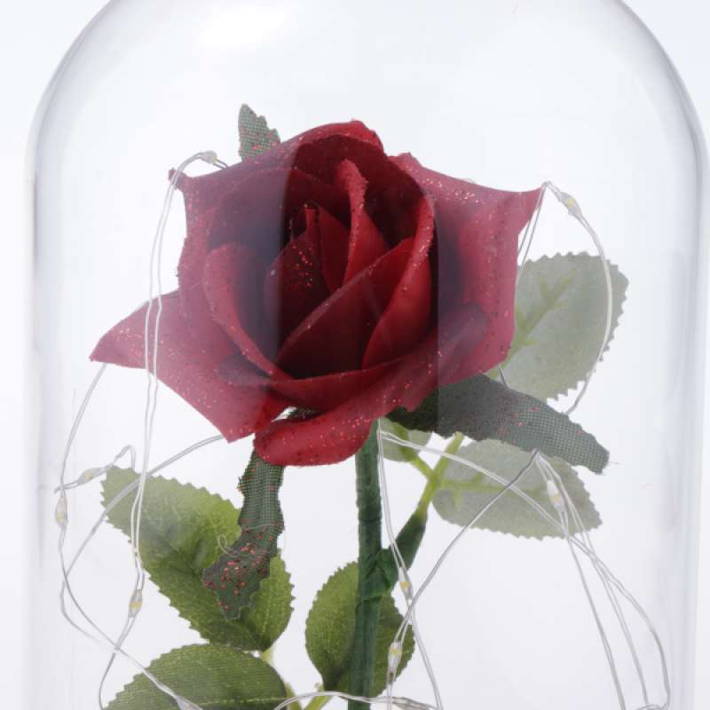 Jual Red Rose And Led Light With Fallen Petals In Glass Dome For Home Decor Gift Online Februari 2021 Blibli