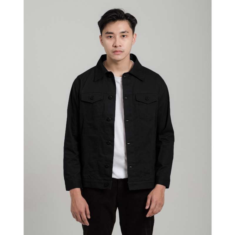 KUROTA SHOP PAKAIAN ATASAN JAKET PRIA TRUCKER CANVAS JACKET BLACK JAKET CASUAL SERIES L4132