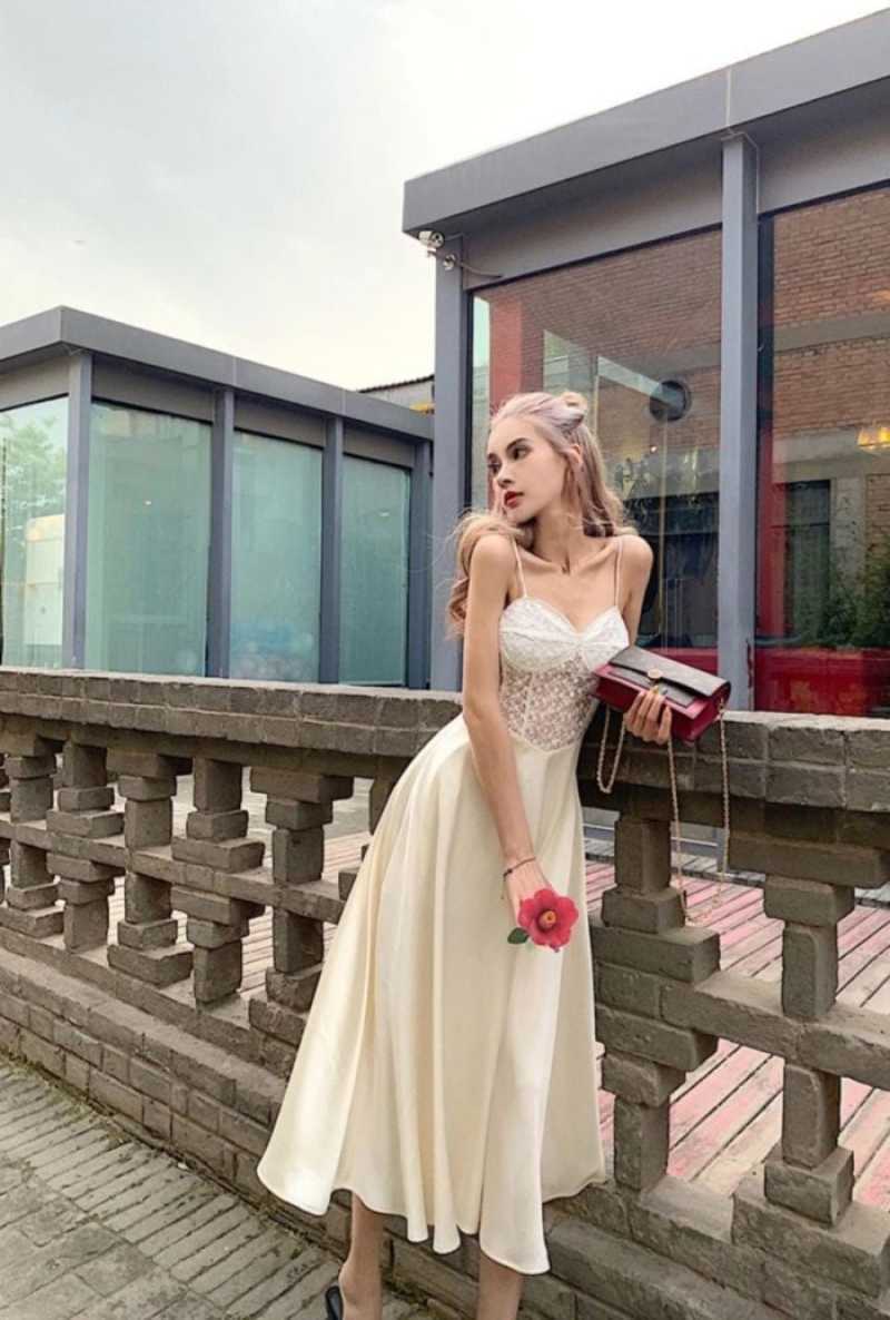 Cream casual dress hot sale
