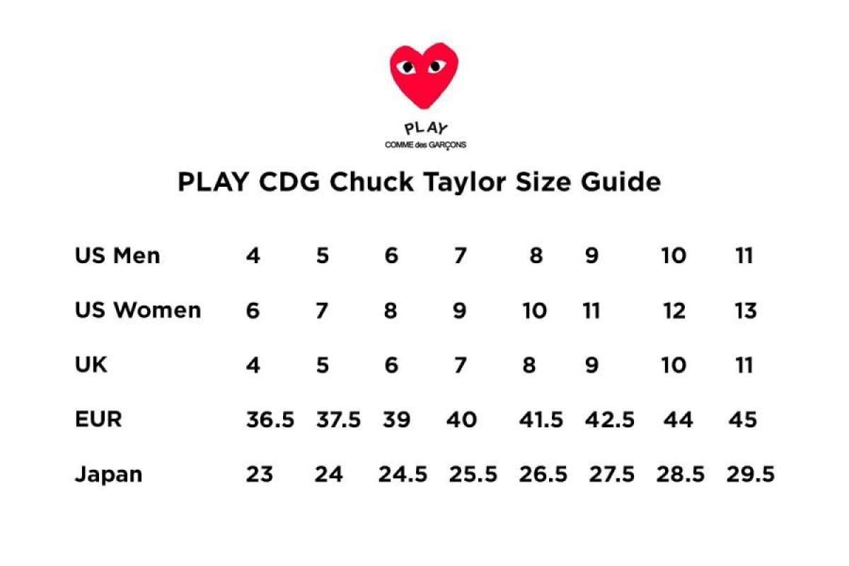 Size chart converse x best sale cdg