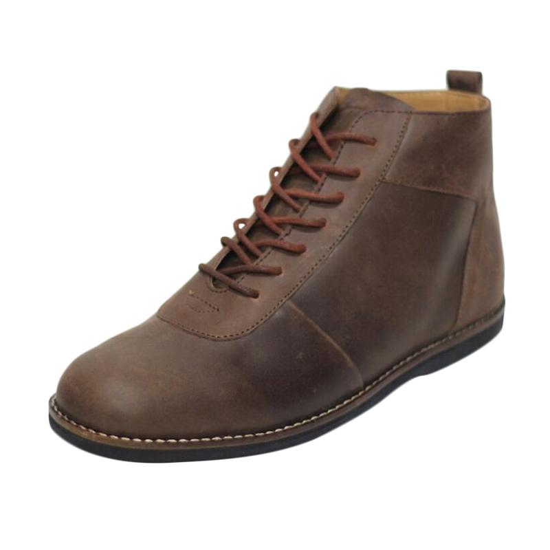 Handmade Kulit Avail Scrambler Sepatu Boot - Brown