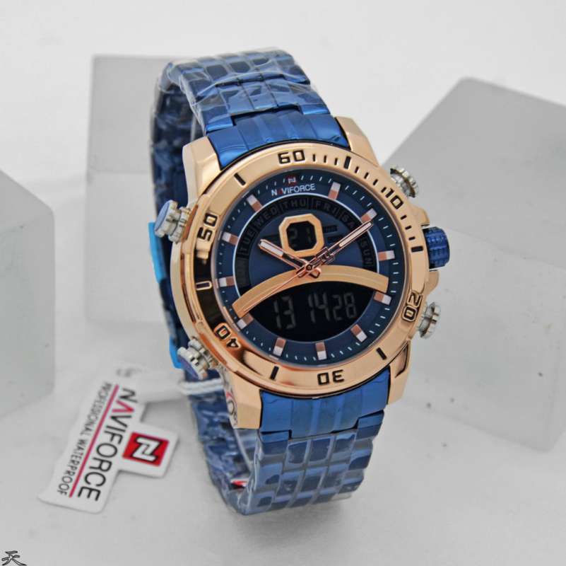 Jam Tangan Pria Naviforce NF9181M Dual Time Original Stainless Steel