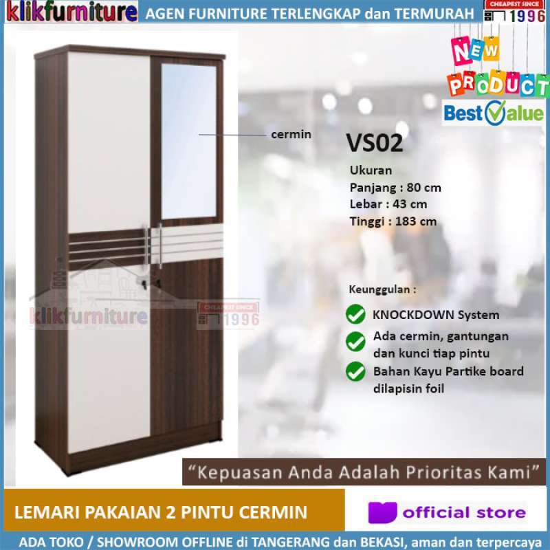 Jual Vs02 Lemari Pakaian 2 Pintu Cermin Minimalis Terbaru Juni 21 Blibli