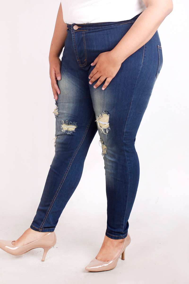 Highwaist Ripped Denim Celana Panjang 