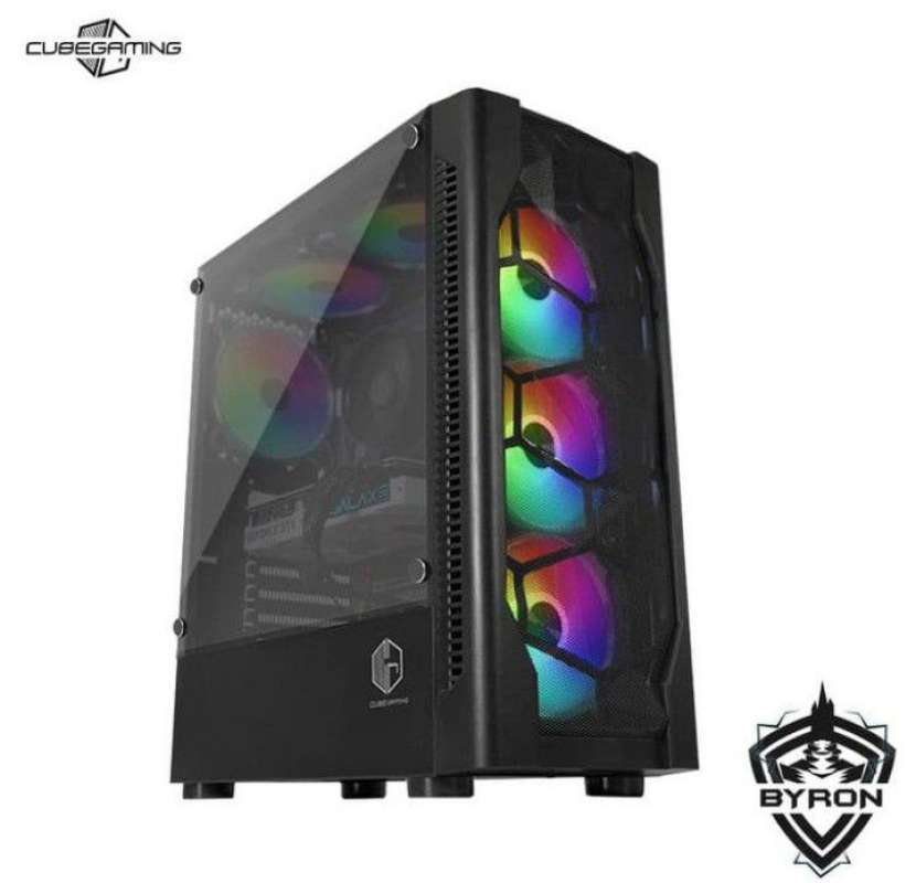 casing pc cube gaming byron atx left side tempered glass psu cover non fan