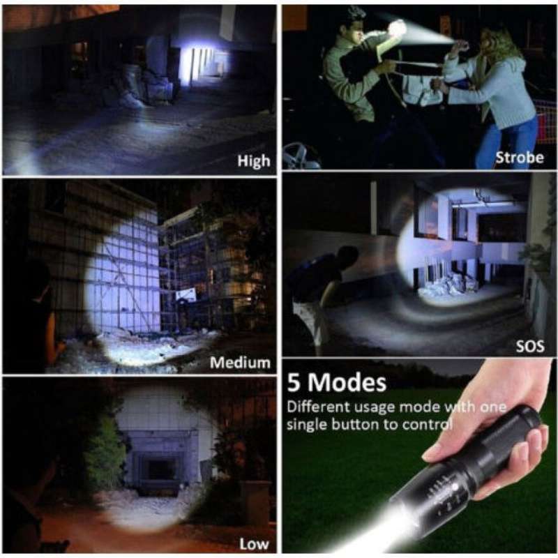 paket senter led taffware xml e17 termasuk baterai charger bag 8000 lumens