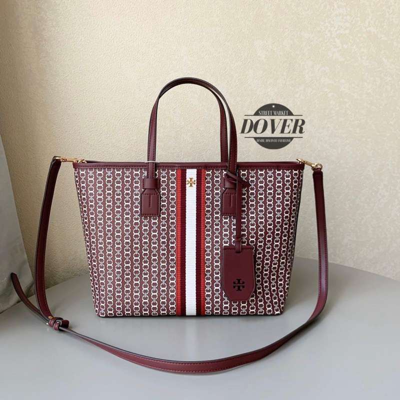 Tory burch gemini link tote burgundy sales