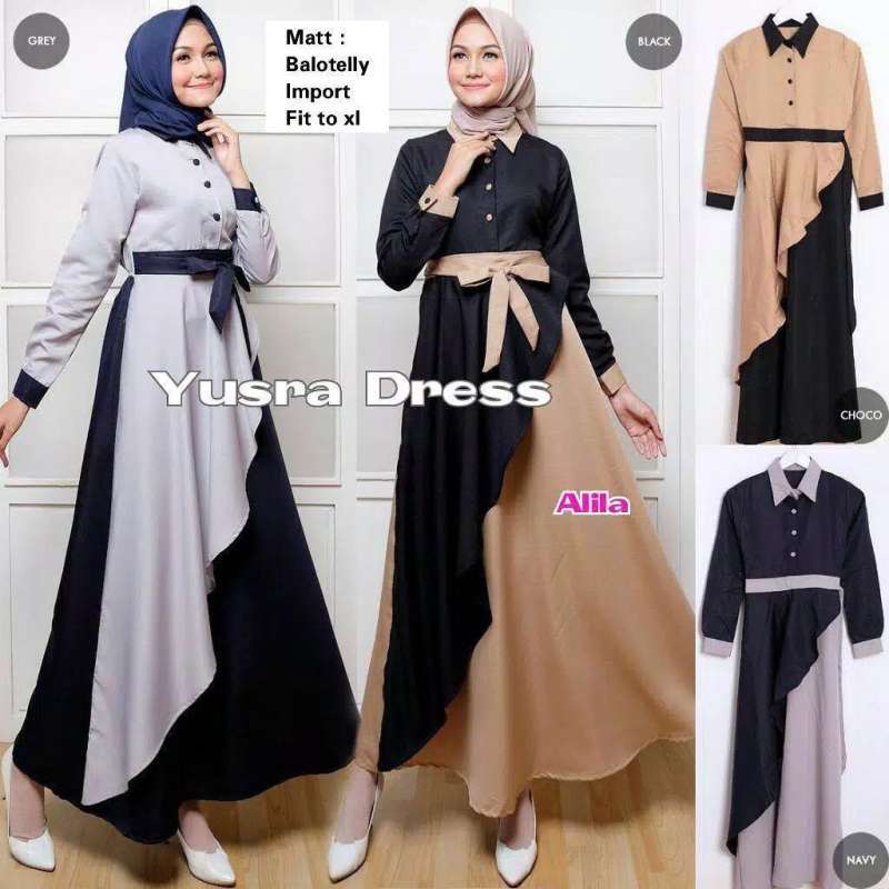 Baju Gamis Wanita Terbaru Model Pesta Kekinian Moscrepe Polos Hanumi Maxi Ld106 Busui Size L Syar I - Model baju gamis kekinian