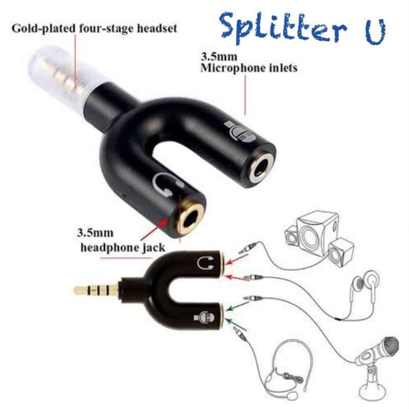 Promo Audio Splitter U shape 2 in 1 Mic 