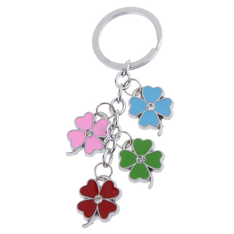Clover Flower Keychain Bag Purse Chain Charm Crystals Rings Keys Pendant Holder 