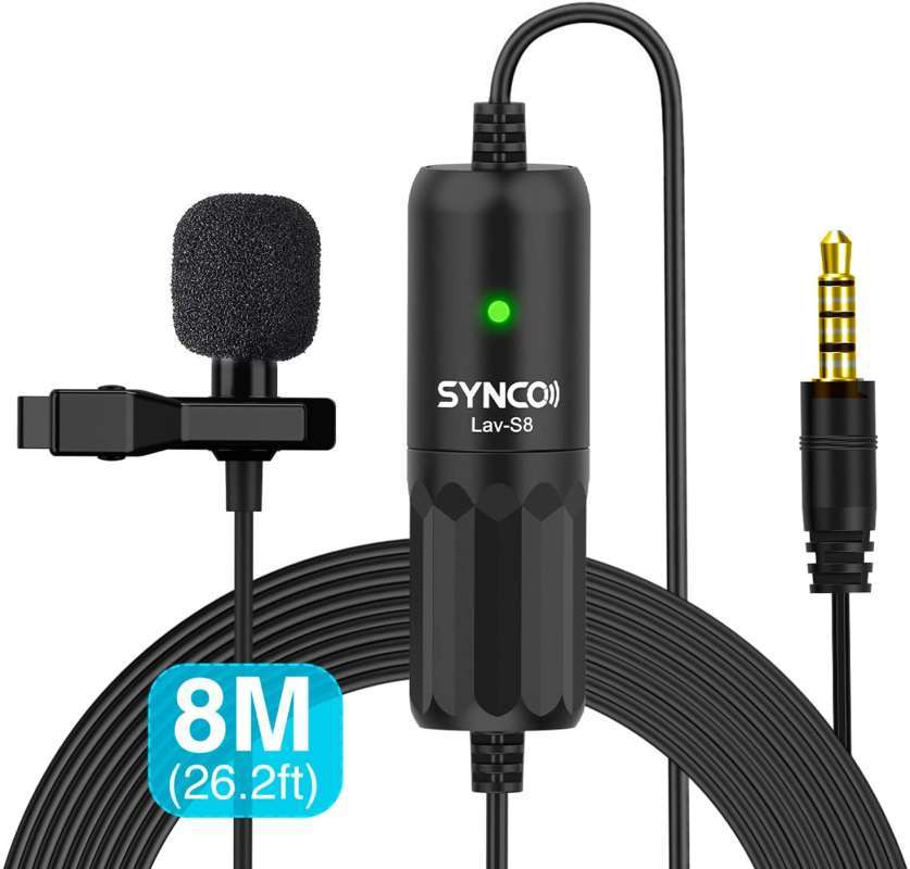 synco lav s8 professional lavalier microphone for dslr iphone camera pc android lapel mic with noise reduction auto pairing clip on omnidirection