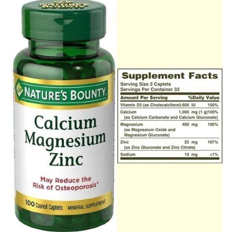 Natures Bounty Calcium Magnesium Zink mit Vitamin D3 100 Vits Überzogene Caplets 