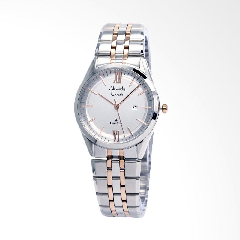 Alexandre Christie 8510 Strap Stainless Steel Jam Tangan Wanita Silver Rosegold .