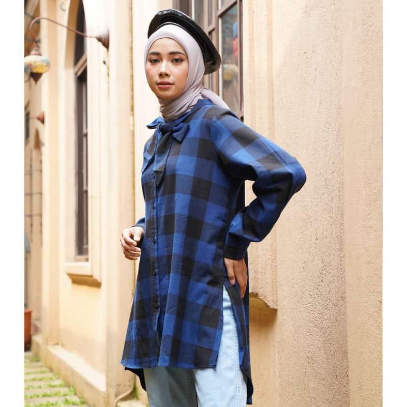 Promo Veera Tartan Dark Blue/blouse 