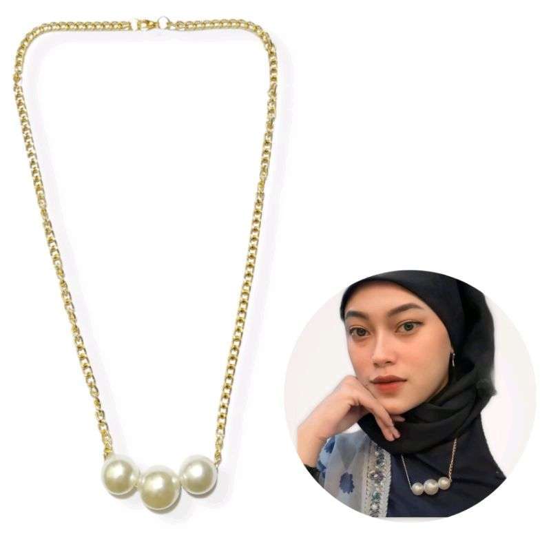 Jual Kalung Panjang Korea Tiga Mutiara 