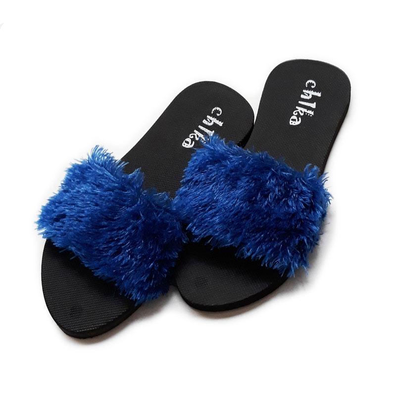 Chika Sandal Bulu Sandal Wanita - Biru