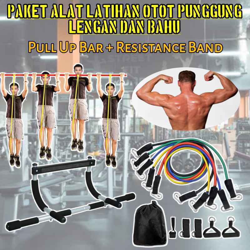 Promo PAKET ALAT OLAHRAGA LATIHAN OTOT PULL UP BAR IRON GYM