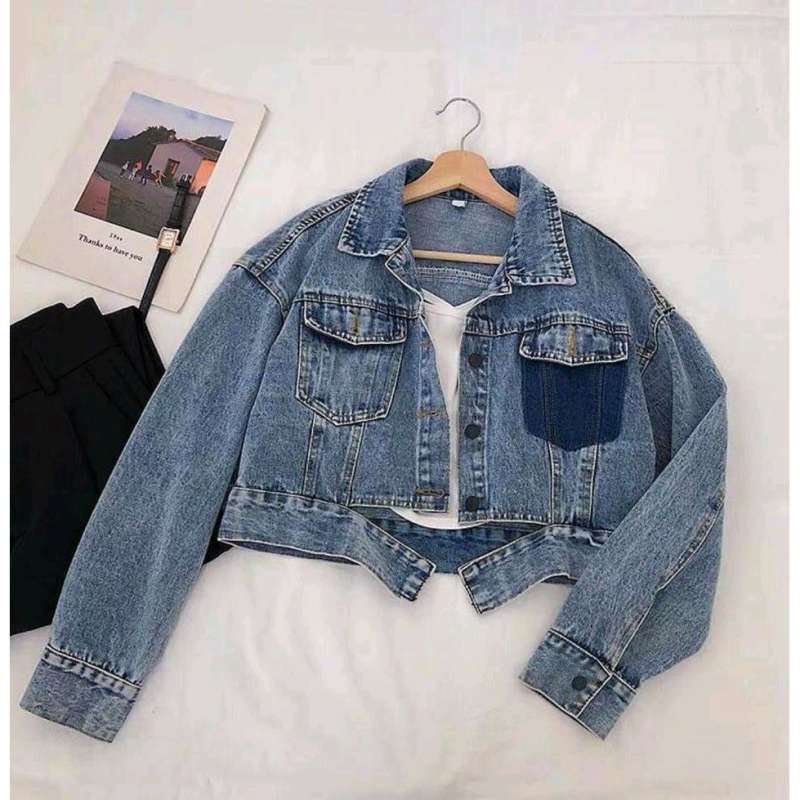 Jaket denim crop shop