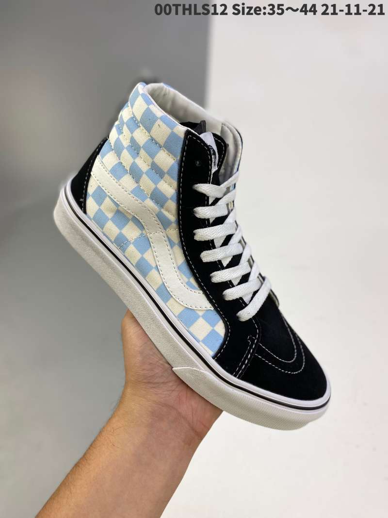 blue checkered high top vans