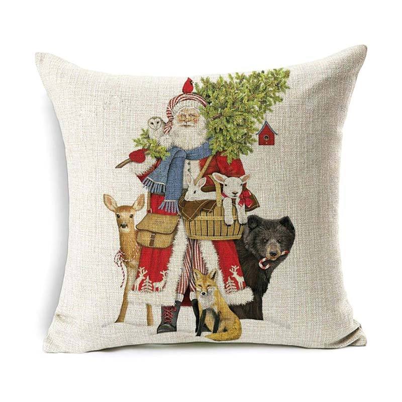 Christmas Linen Cushion Cover Throw Pillow Case Sofa Bed Home Decor Santa Claus