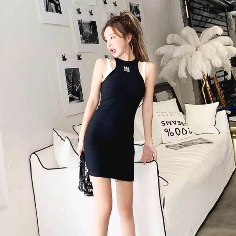Dress Bodycon Liana Hitam Putih Baju Wanita Murah Casual