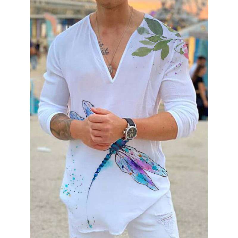 2022 New Men's T-shirt V-neck Printing 