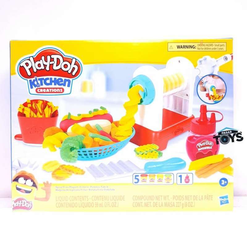 Play-Doh Kitchen Creations Spiral Fries Playset for Kids 3 Years and Up  with Toy French Fry Maker, Drizzle, and 5 Modeling Compound Colors,  Non-Toxic