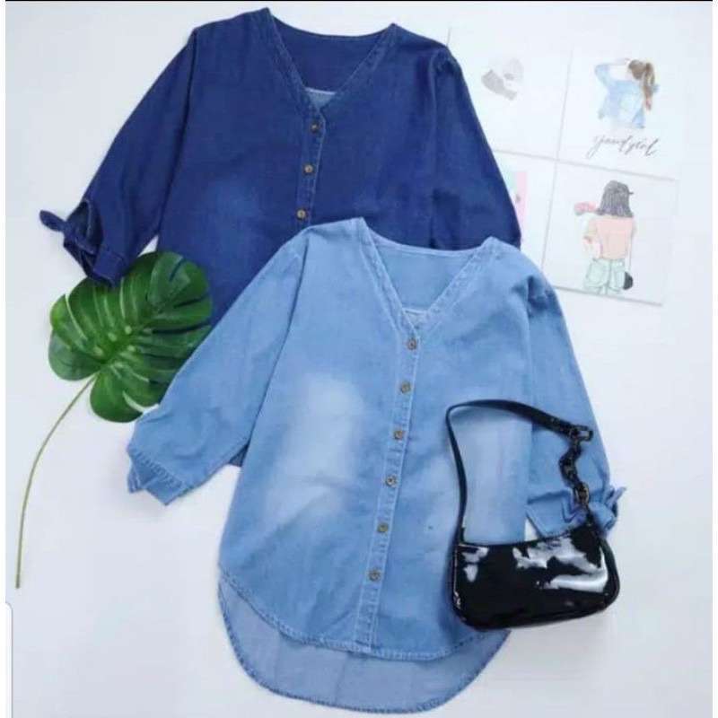 Promo ATASAN DENIM JEANS VNECK LENGAN 3 