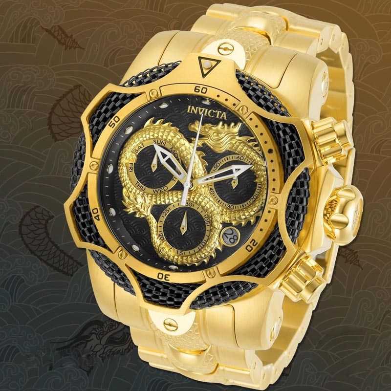 Jual Extra Hemat Invicta Dragon 31520 Black Dial Stainless Gold