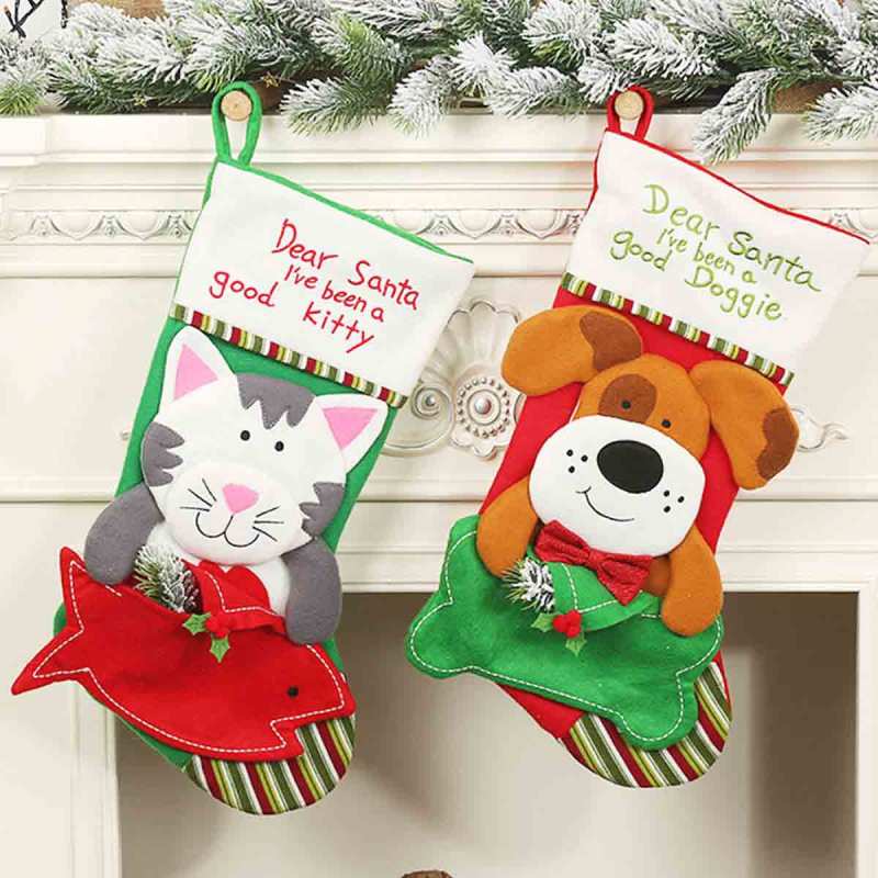 Jual Bluelans Cat Dog Pattern Christmas Stockings Sock Pendant Candy Gift Bag Xmas Tree Decor Murah September 2020 Blibli Com
