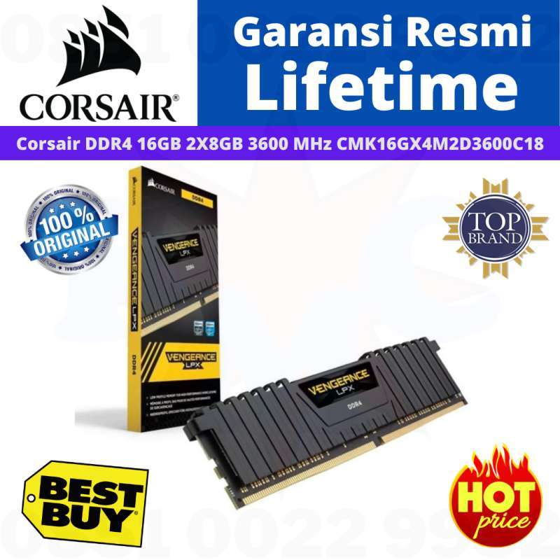 Promo CORSAIR DDR4 16GB 2X8GB 3600 MHz CMK16GX4M2D3600C18 RESMI