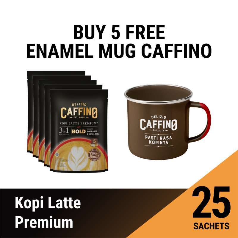 SMG/JOG/SOLO - Buy 5 Caffino Kopi Bold Pouch [30 g/ 5 Sachets] + FREE Mug Caffino Enamel
