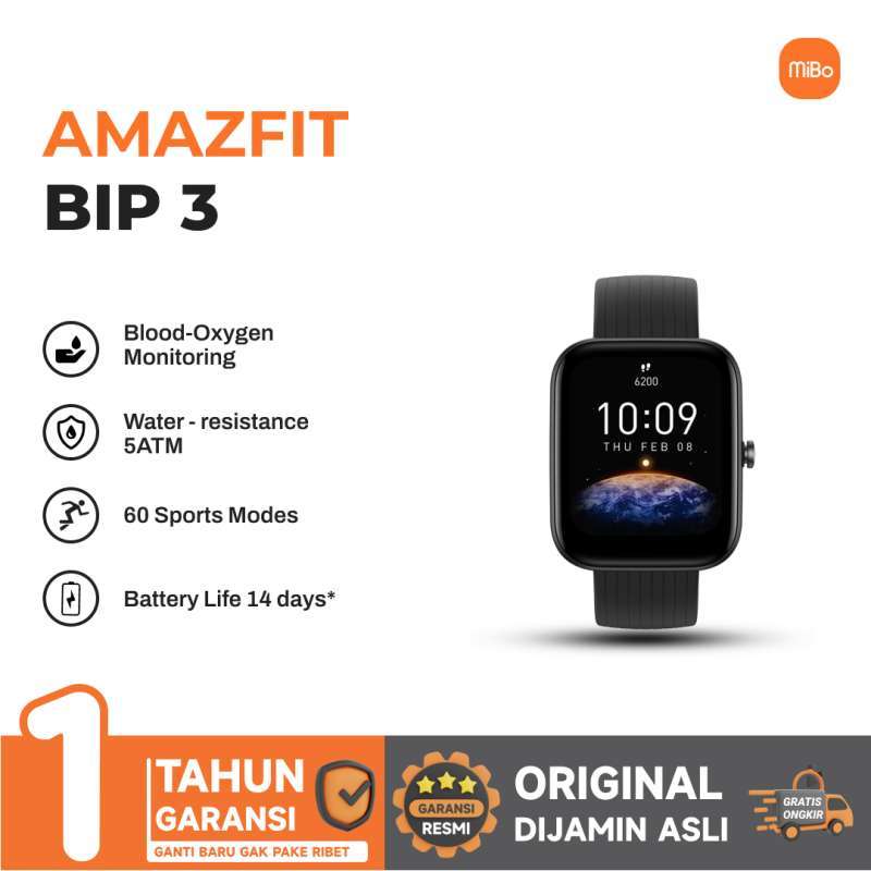 Jual Amazfit Bip 3 Smartwatch 1.69Large Color SpO2 GPS Garansi
