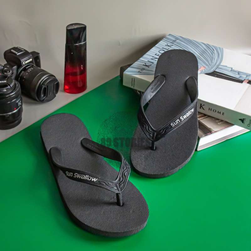 Jual GROSIR Sandal Jepit Sun Swallow Hitam Full Black Size 12 di