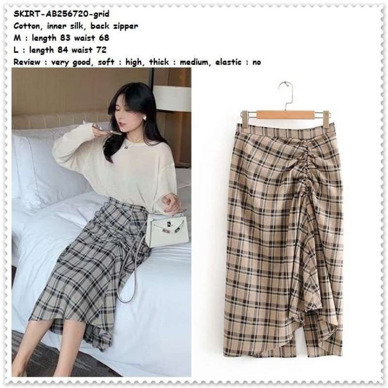 Jual Ab256720 Rok Midi Katun Panjang Midi Skirt Kotak Wanita Korea