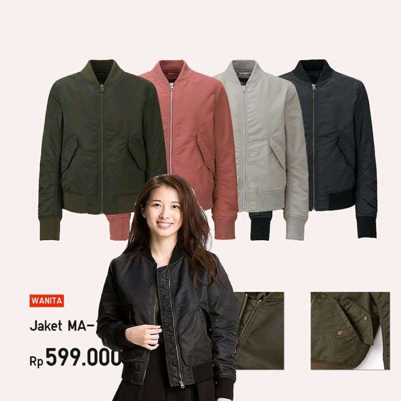 Jual Jaket wanita bomber Uniqlo L Black di Seller
