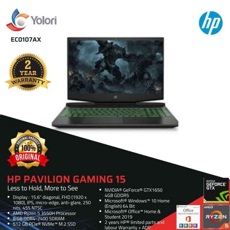 HP Pavilion Gaming 15-EC0107AX R5-3550H 8GB 512GB Nvidia GTX1650 4GB  Windows 10 OHS 2019