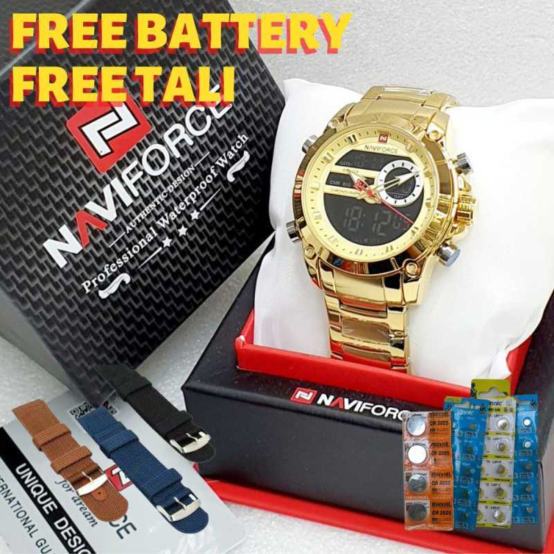 Jam Tangan Pria Naviforce Original Tali Stainless Steel Dual Time Bonus Tali dan Battery Cadangan Box dan Garansi 100 NF52794