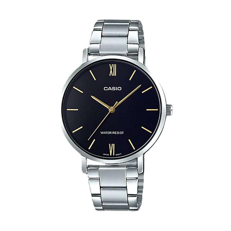 Casio LTP-VT01D-1BUDF Analog Ladies Black Dial Stainless Steel Strap Jam  Tangan Wanita