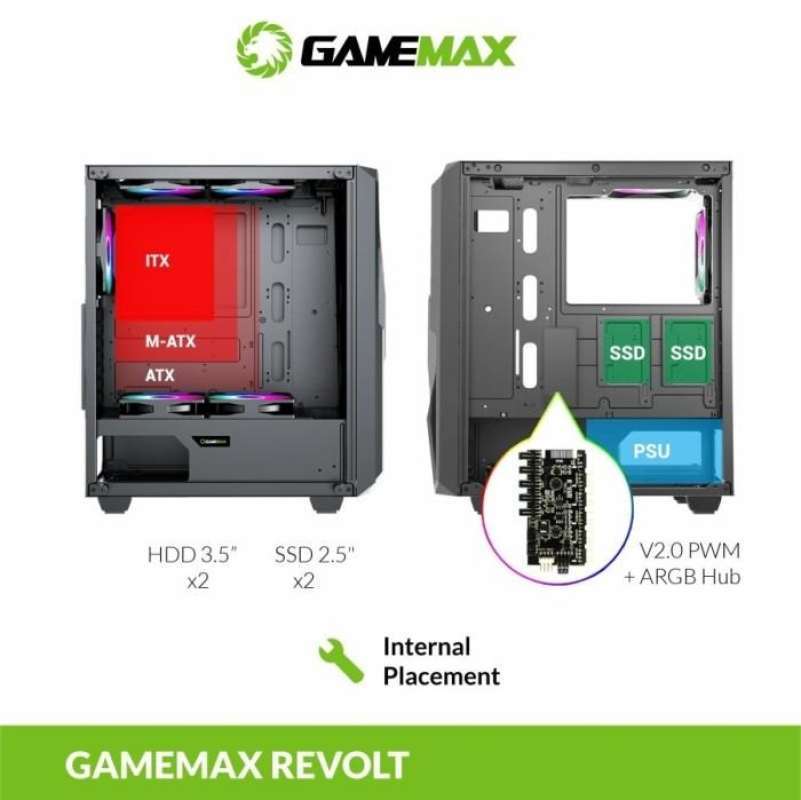Jual Gamemax Revolt ATX ARGB Gaming PC Case with PWM and Rainbow ARGB Hub  di Seller GameMax Store - Mangga Dua Selatan, Kota Jakarta Pusat