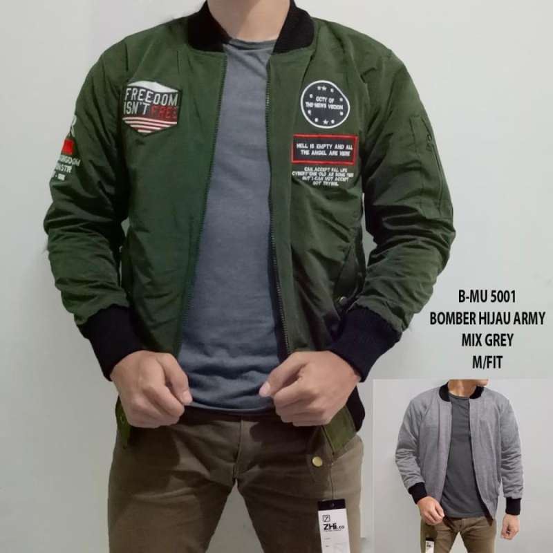 Jaket Bomber Hijau Army Mix Grey Jaket Pria Bajukecee