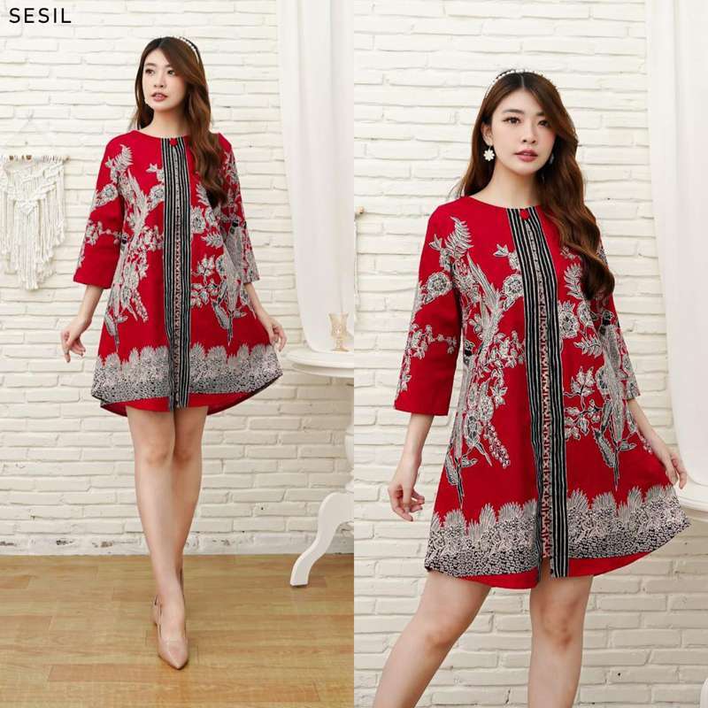 Dress top batik merah