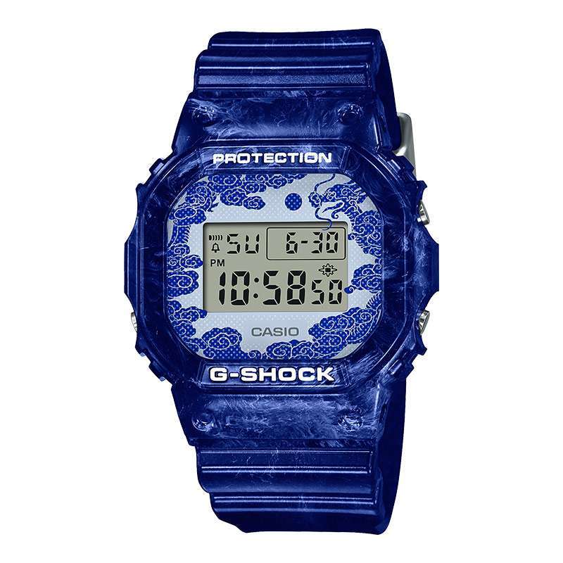 Jam Tangan Pria Casio G-Shock DW-5600BWP-2DR Chinese Porcelain Digital Dial  Navy Blue Resin Band